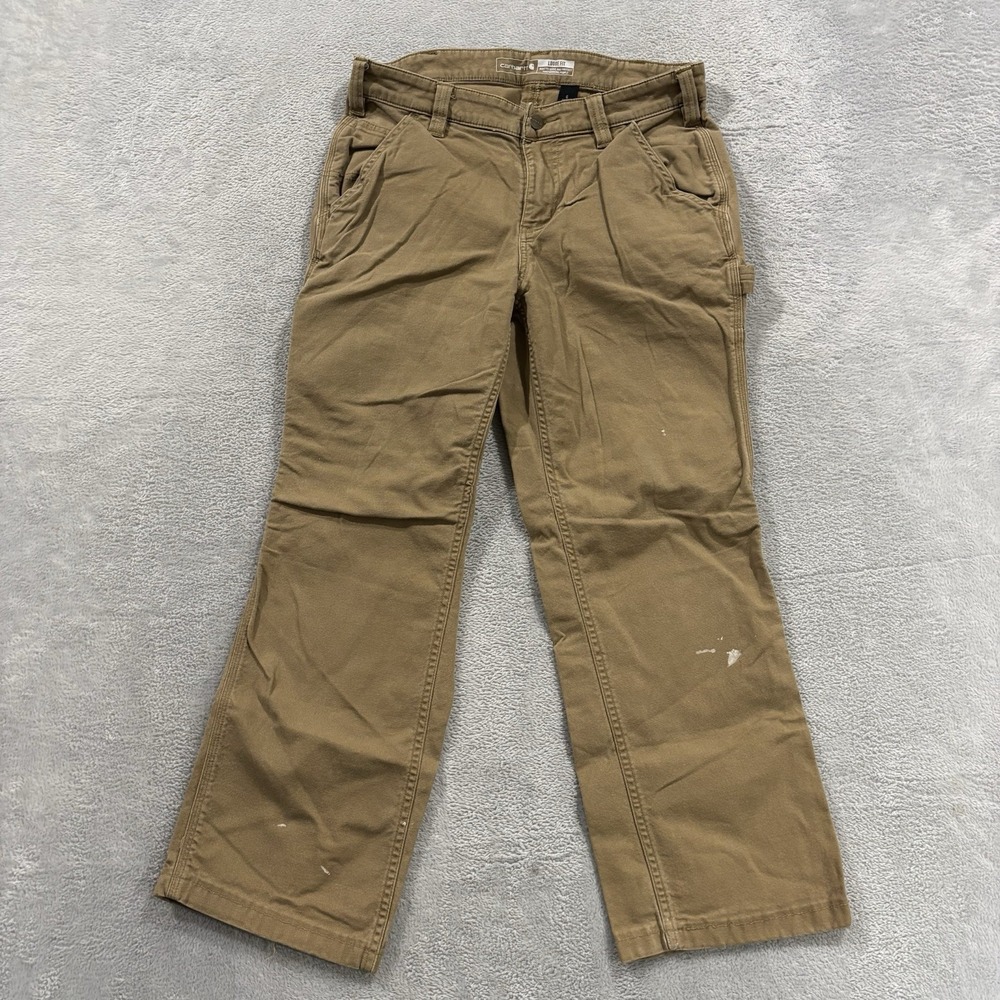 Carhartt CarpenterJeans Women 6 Beige Straight Leg Loose Fit Rugged Flex